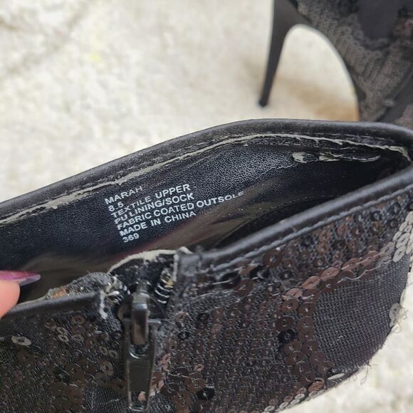 Betsey Johnson Marah Black Sequin Peep-toe Heeled Ankle Booties - Picture 7 of 10